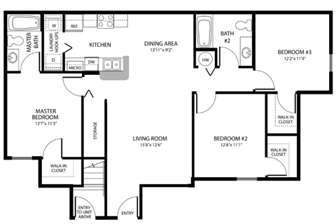 Three Bedroom Floor Plan at Spring Haven Affordable Apartments in Spring Hill FL